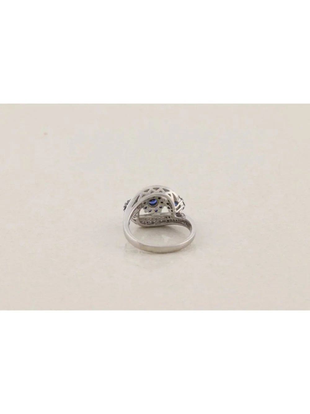 Sterling Silver Blue & White Cubic Zirconia Flower Ring Sparkly Size 10